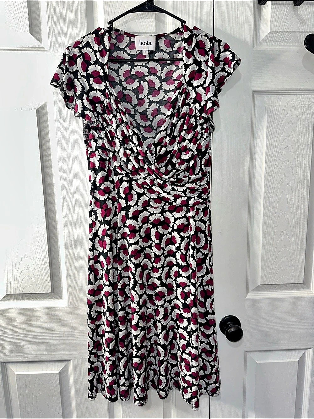 leota Floral Faux Wrap Midi Dress Black & Pink Size Large